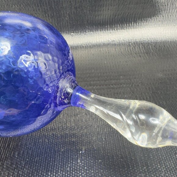 Vintage Venetian Tall Optic Pattern Goblet Compote Cup Cobalt Blue Stem Glass - Picture 6 of 14